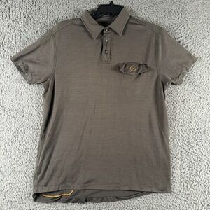 Vulpine Shirt Men's Large Gray 100% Merino Wool Polo Short‎ Sleeve Flaws